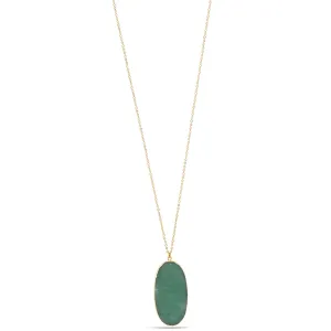 GREEN NATURAL AGATE OVAL PENDANT NECKLACE#SWY-18024G-GRN