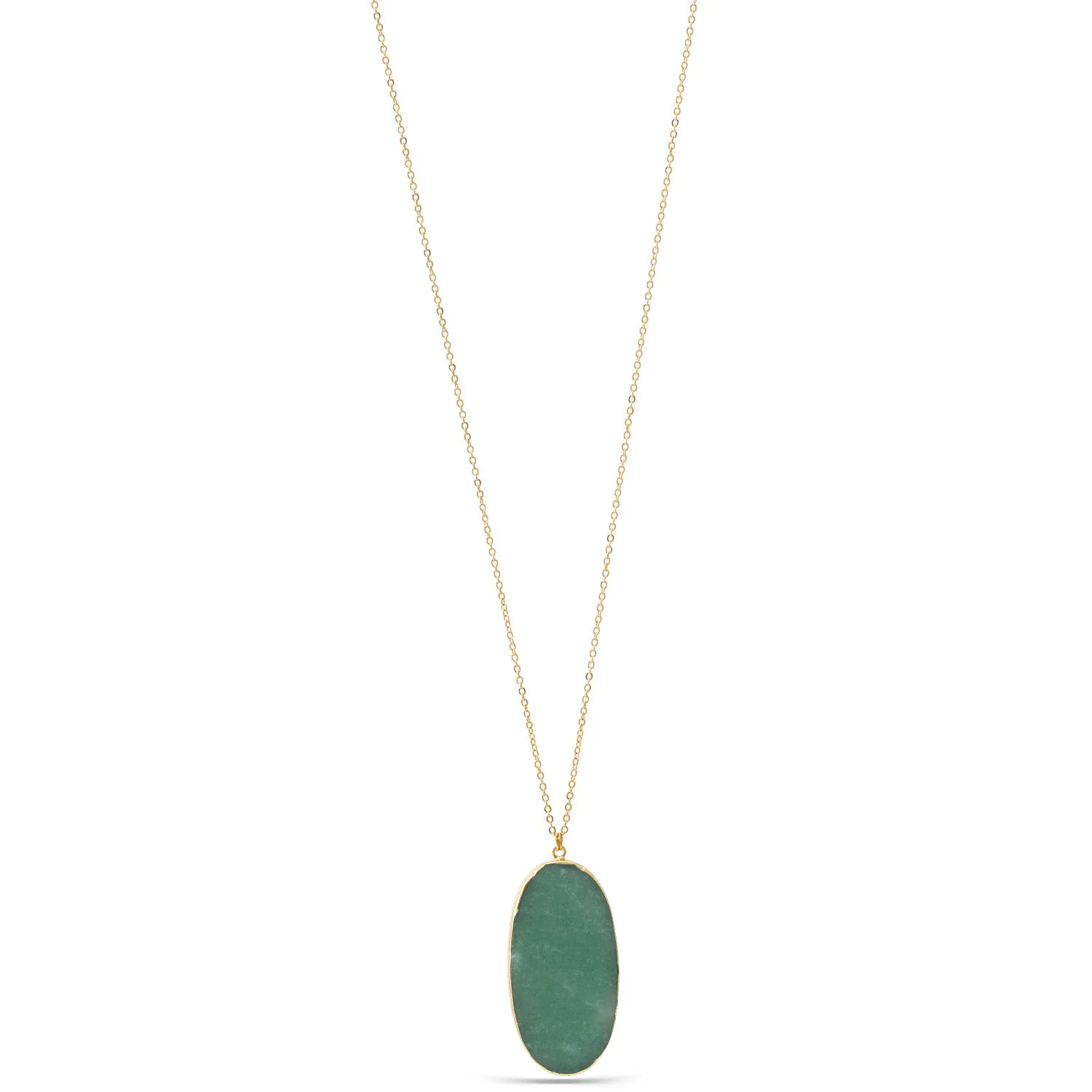 GREEN NATURAL AGATE OVAL PENDANT NECKLACE#SWY-18024G-GRN