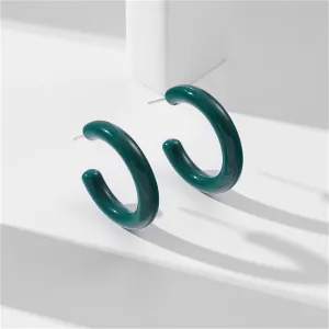 Green Resin & Silver-Plated Huggie Earrings