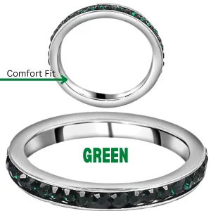 GREEN Stainless Steel Metal Austrian Crystal Eternity Band Stackable Ring