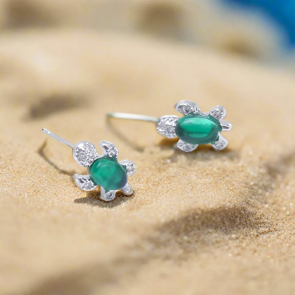 Green Turtle Stud Earrings