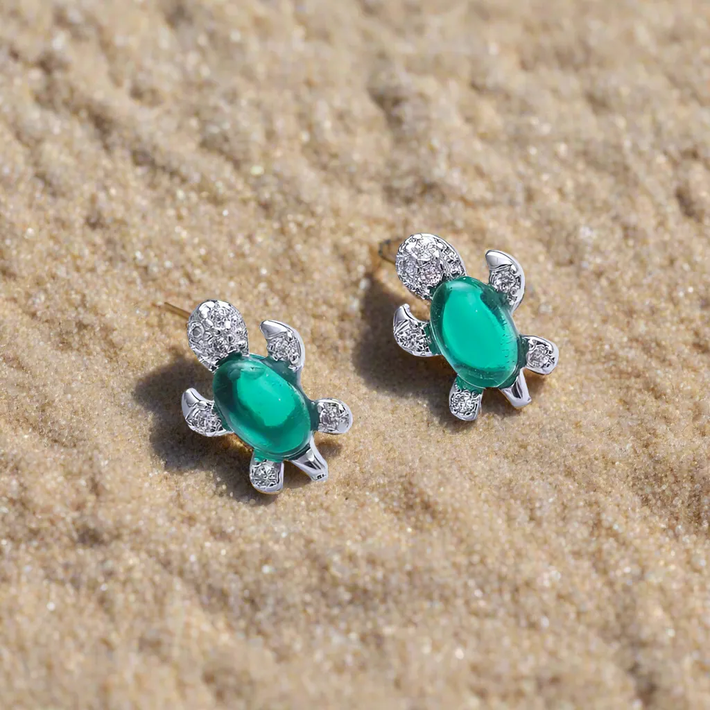 Green Turtle Stud Earrings