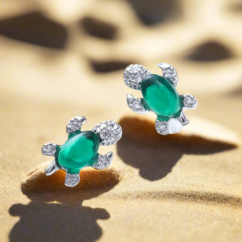 Green Turtle Stud Earrings
