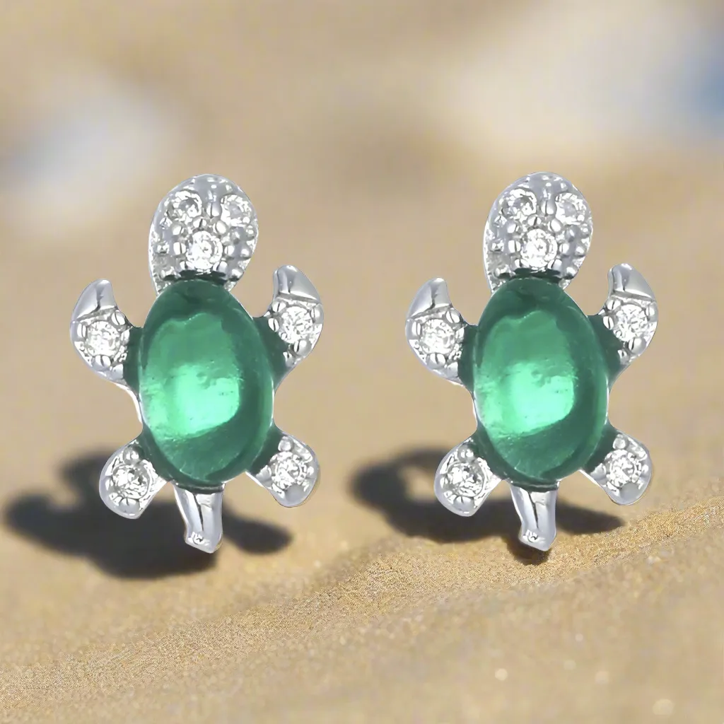 Green Turtle Stud Earrings