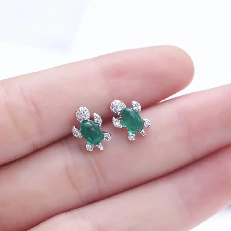 Green Turtle Stud Earrings