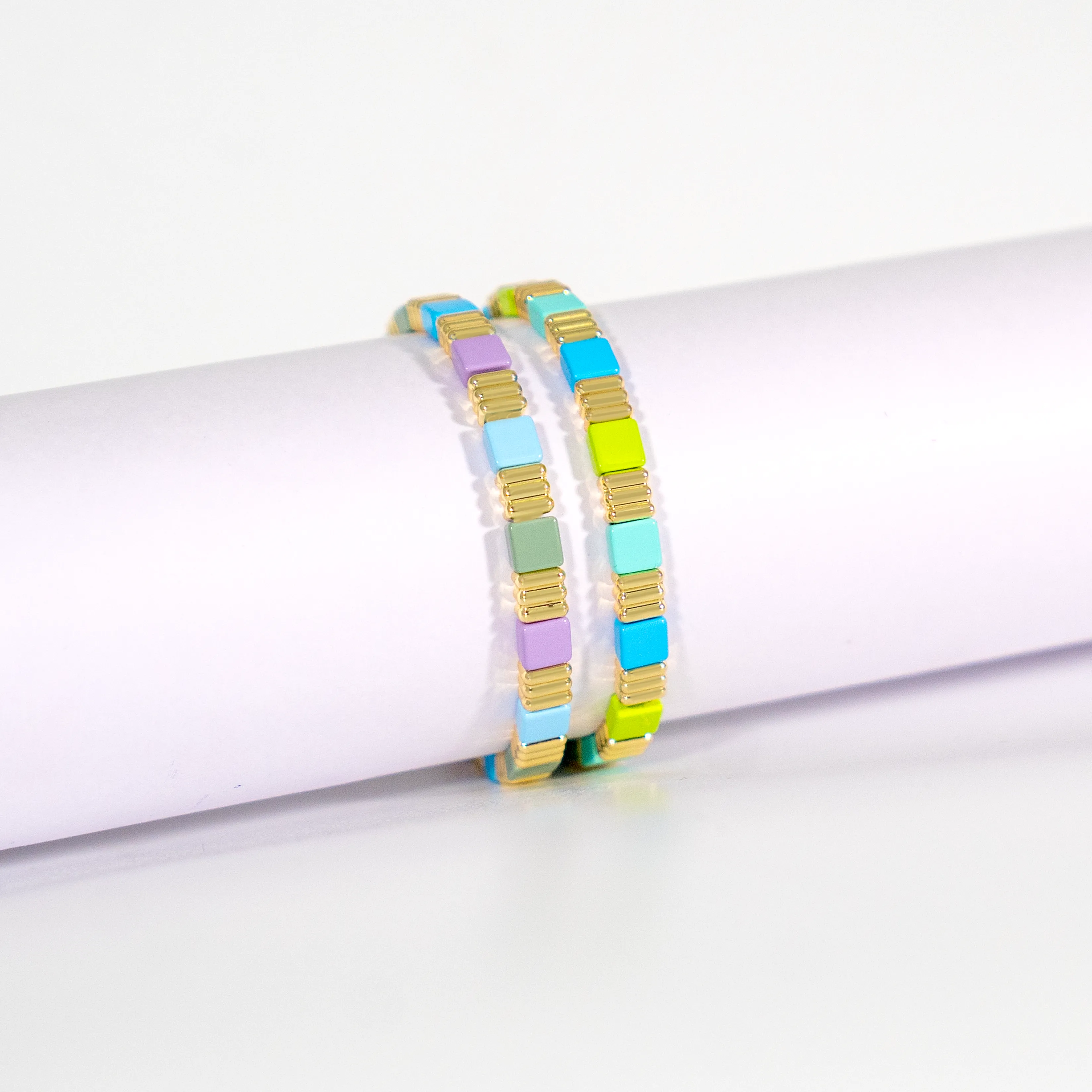 Groovy Enamel Bracelet | Blue & Lime | Thin
