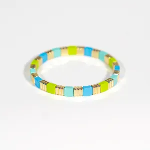 Groovy Enamel Bracelet | Blue & Lime | Thin