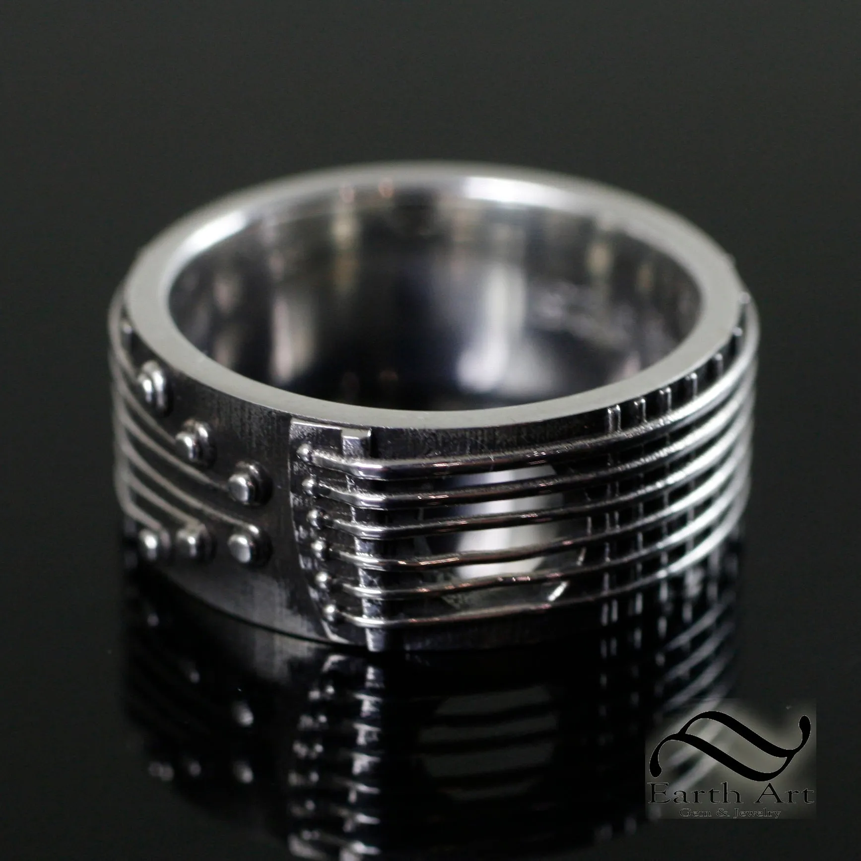 Guitar Band - Mens ring in 14k gold or sterling silver