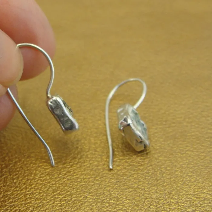 Hadar Designers Roman glass square earrings 925 sterling silver handmade (as)