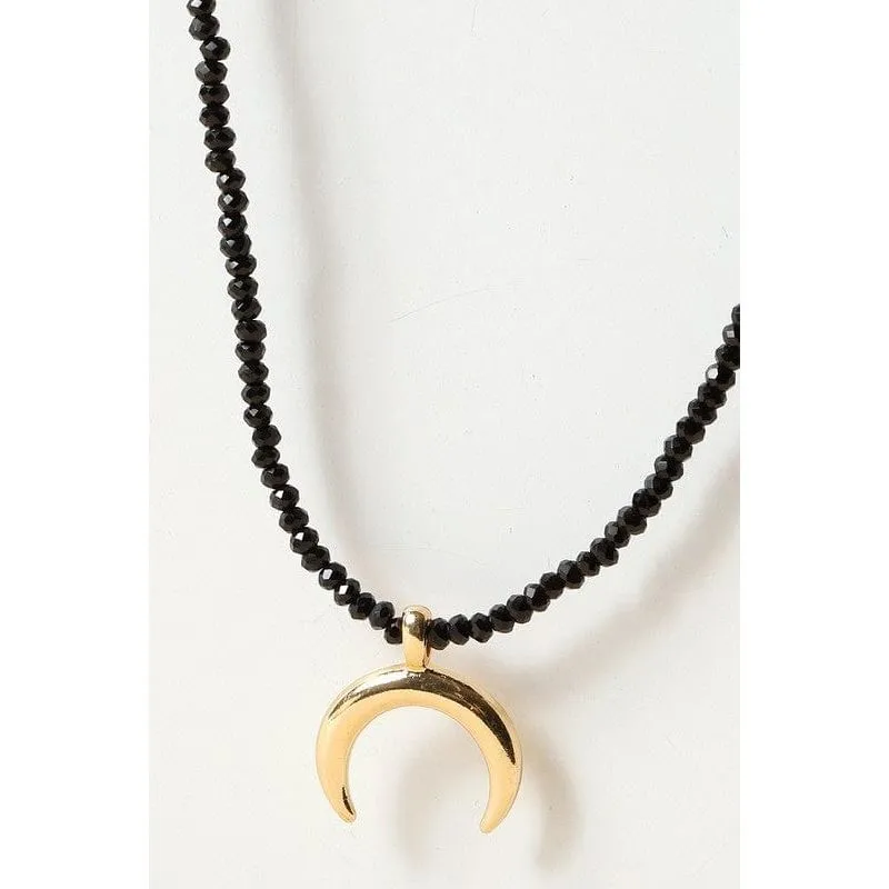 Half Moon Charm Glass Beads Short Necklace