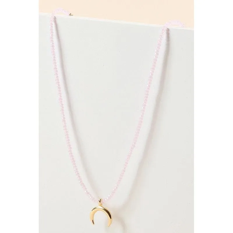 Half Moon Charm Glass Beads Short Necklace
