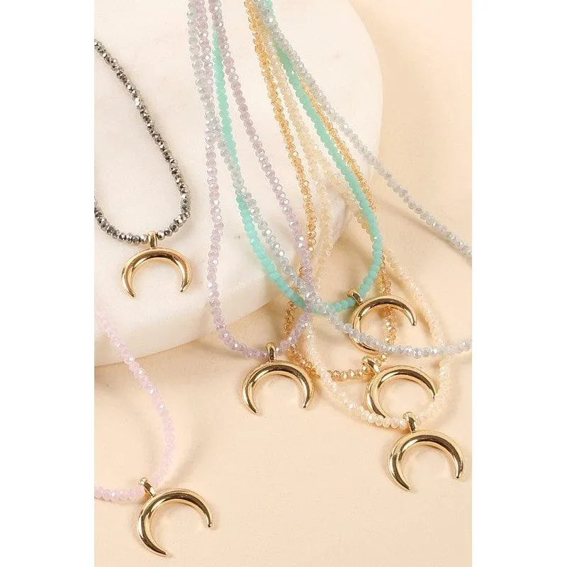 Half Moon Charm Glass Beads Short Necklace