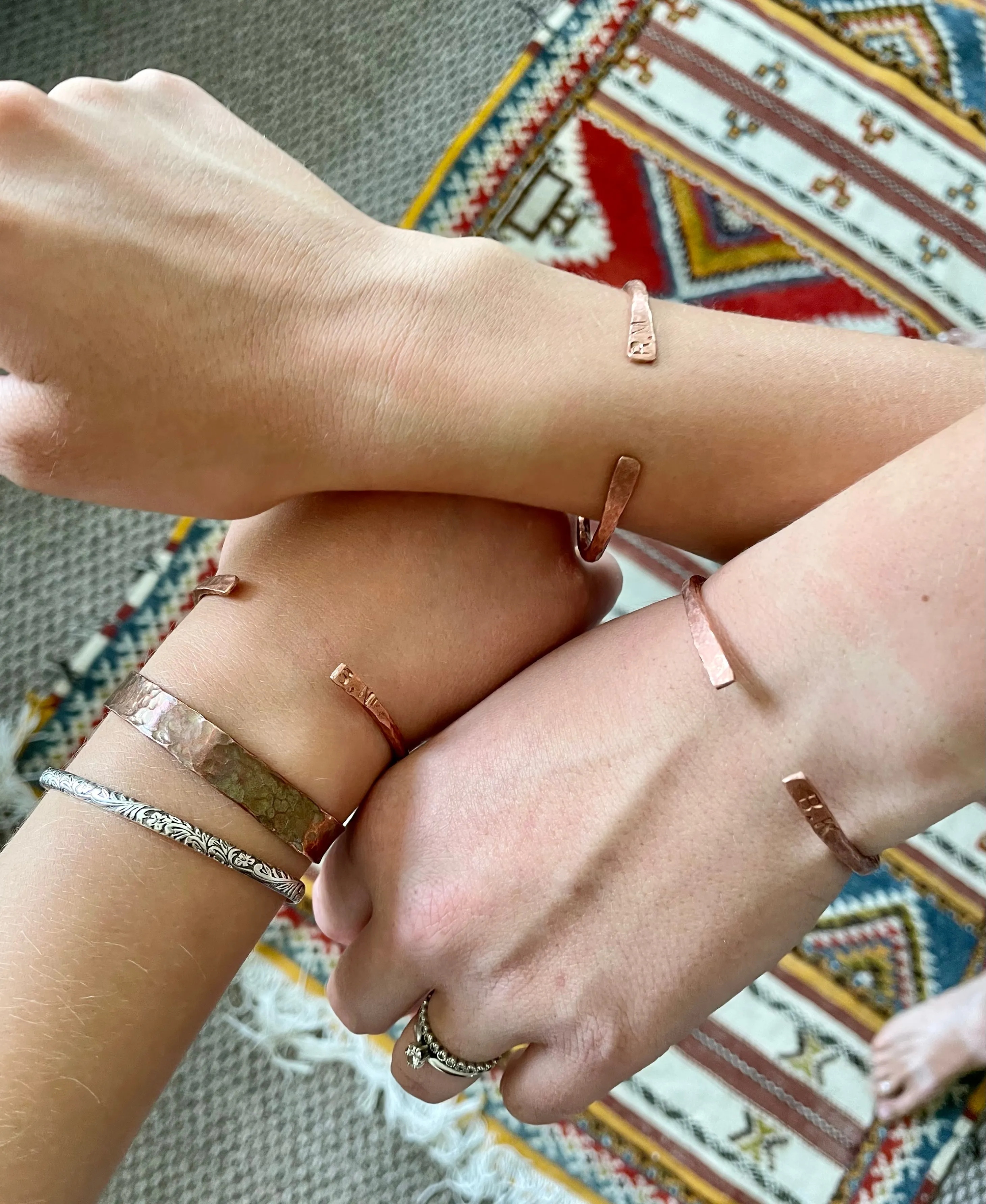 Hammered Copper Rod Bangle Bracelet | Personalized Engraving Available