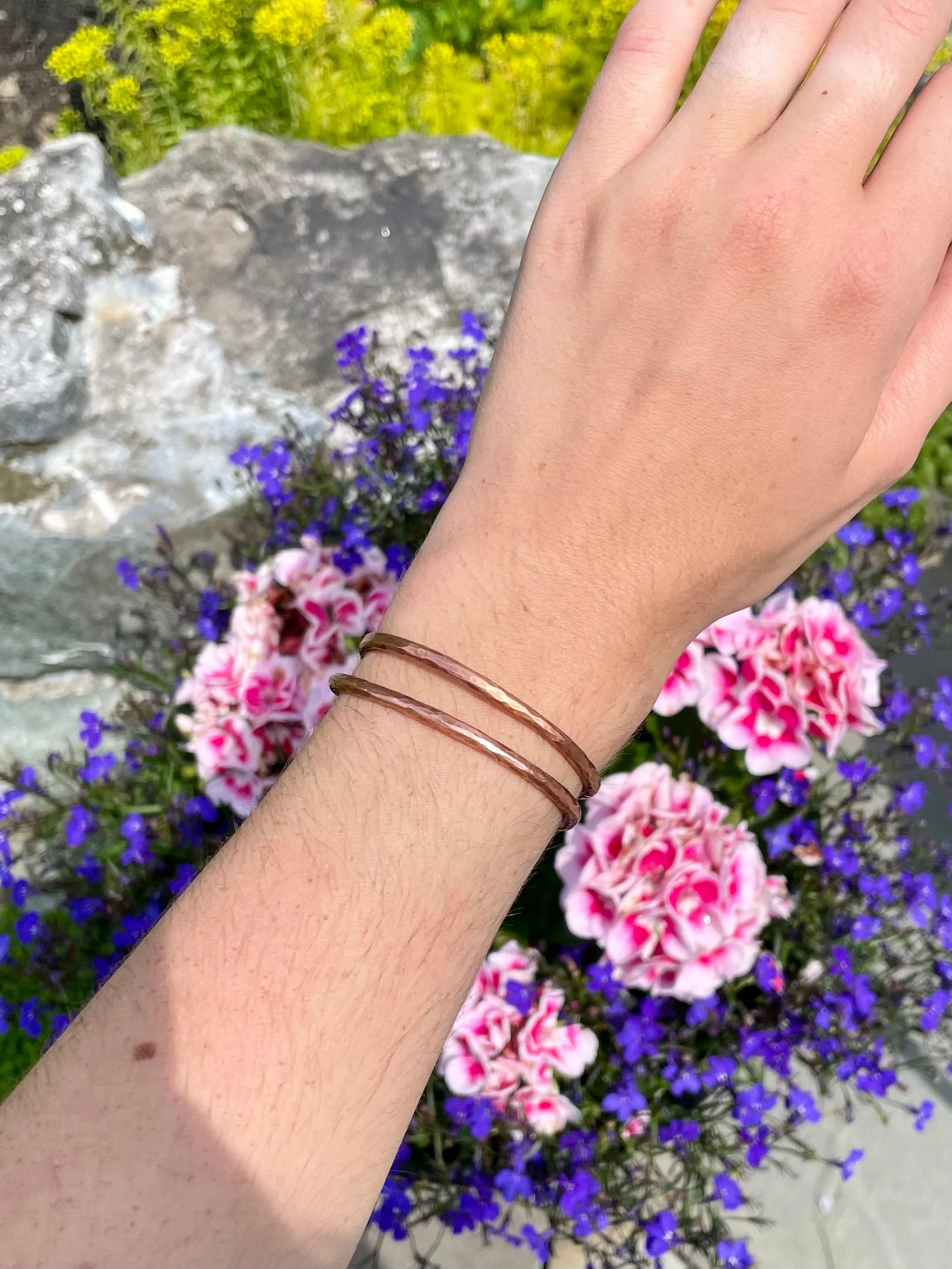 Hammered Copper Rod Bangle Bracelet | Personalized Engraving Available