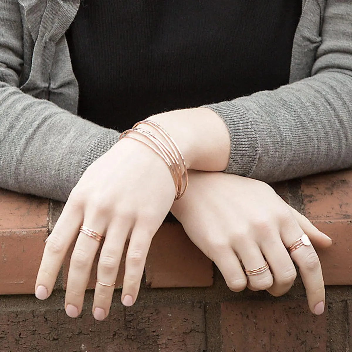 Hammered Disc Stacking Rings - Gold-Filled