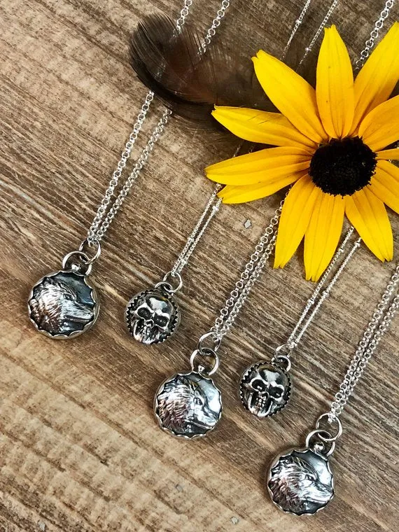 Hand Cast Mini skull face Necklace