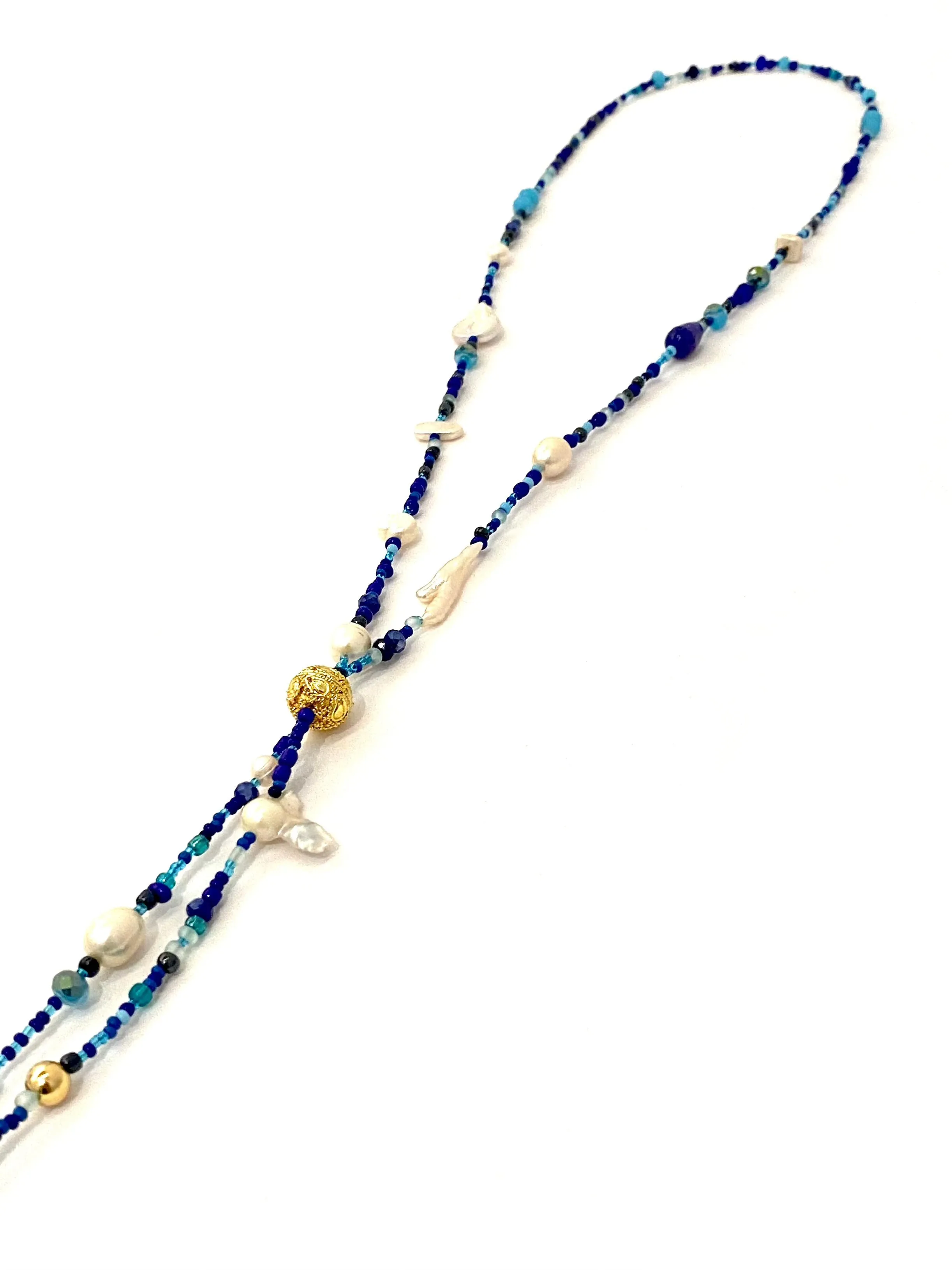 HC DESIGNS- Extra Long Lariat Necklace- Blue