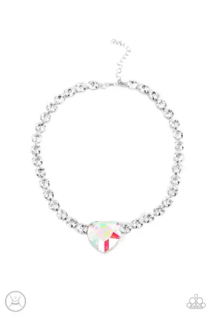 Heart in My Throat - Multi - Iridescent Heart Gem White Rhinestone Paparazzi Choker Necklace