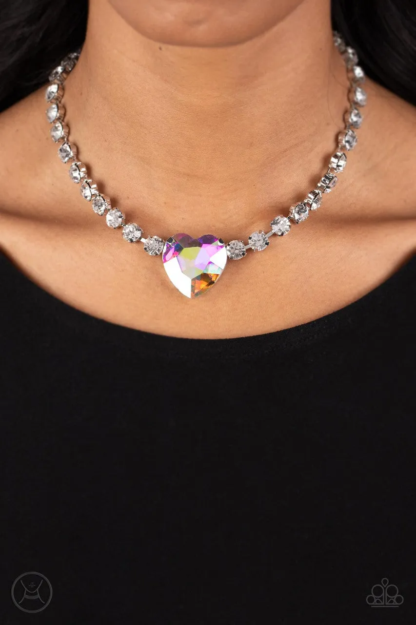 Heart in My Throat - Multi - Iridescent Heart Gem White Rhinestone Paparazzi Choker Necklace