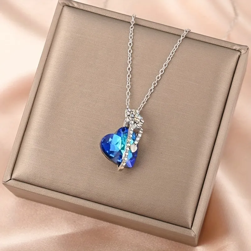 Heart Shaped Crystal Necklace Colorful Rhinestone Jewelry