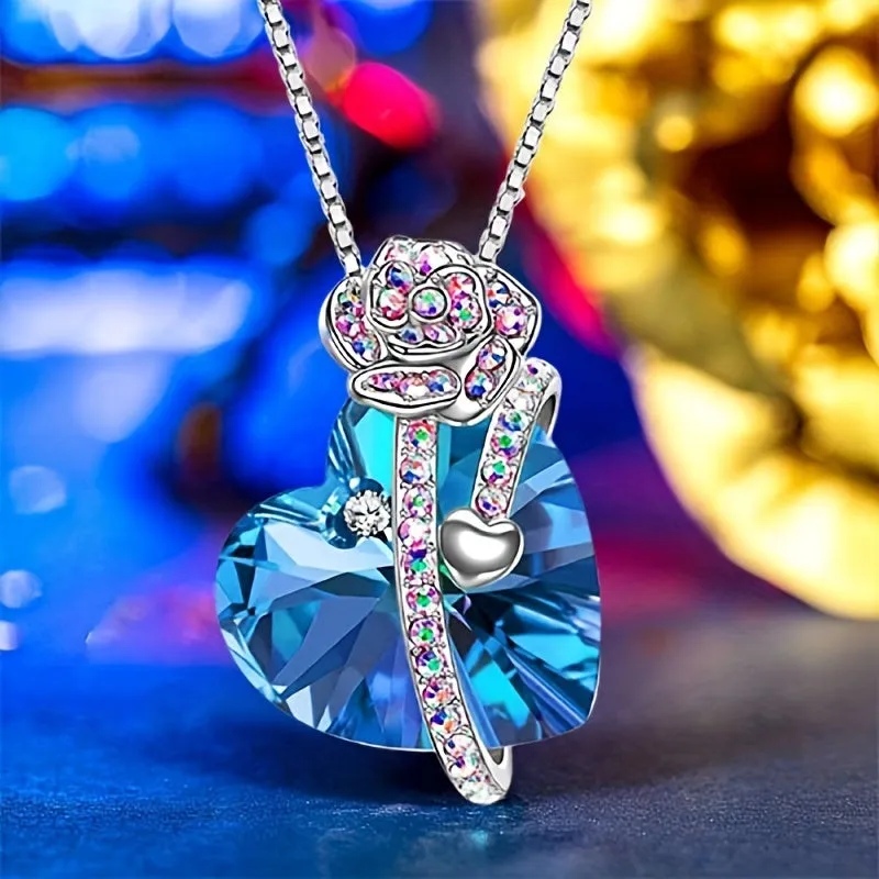 Heart Shaped Crystal Necklace Colorful Rhinestone Jewelry