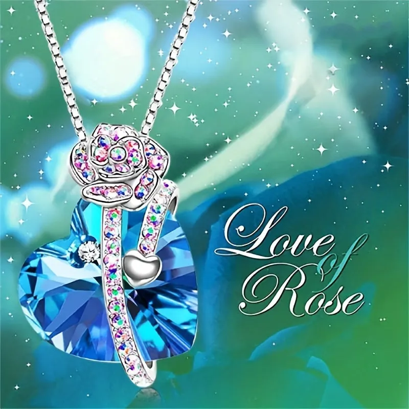 Heart Shaped Crystal Necklace Colorful Rhinestone Jewelry