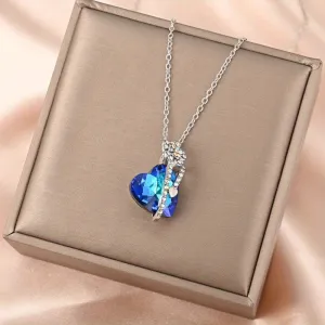 Heart Shaped Crystal Necklace Colorful Rhinestone Jewelry