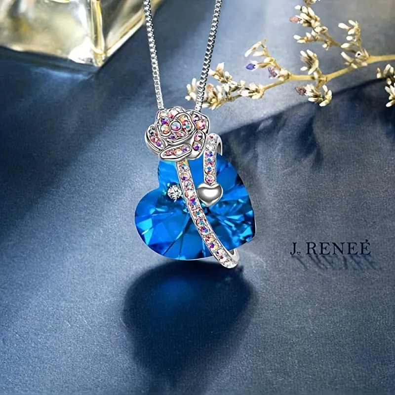 Heart Shaped Crystal Necklace Colorful Rhinestone Jewelry