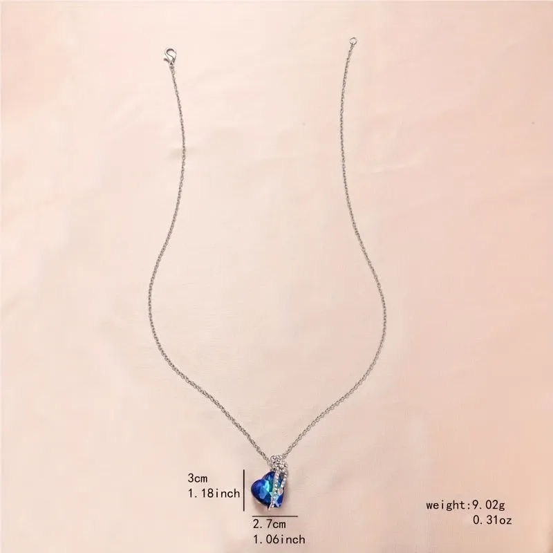 Heart Shaped Crystal Necklace Colorful Rhinestone Jewelry