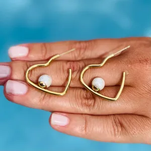 Heart With Pearl Gold Earring