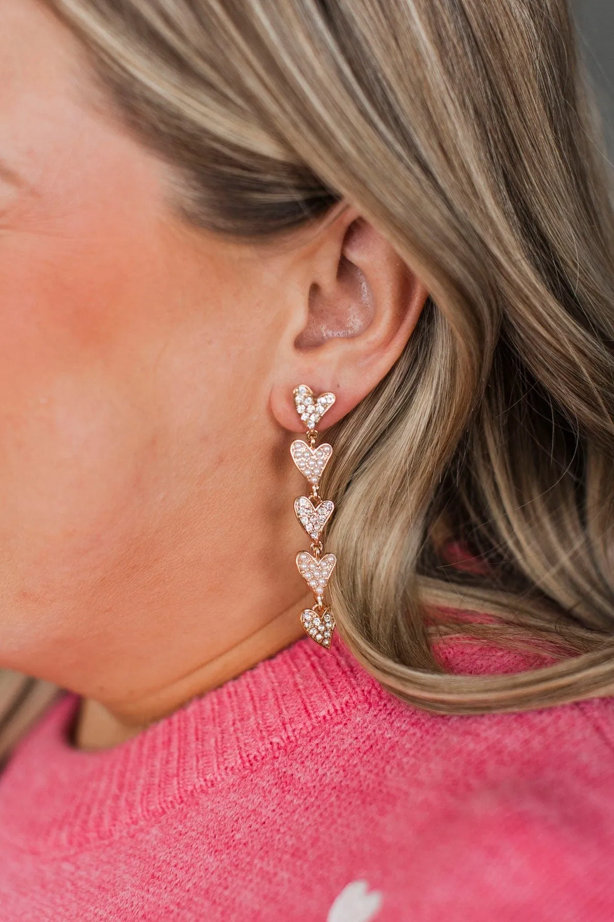 Heart's Full Of Love Drop Earrings- Gold