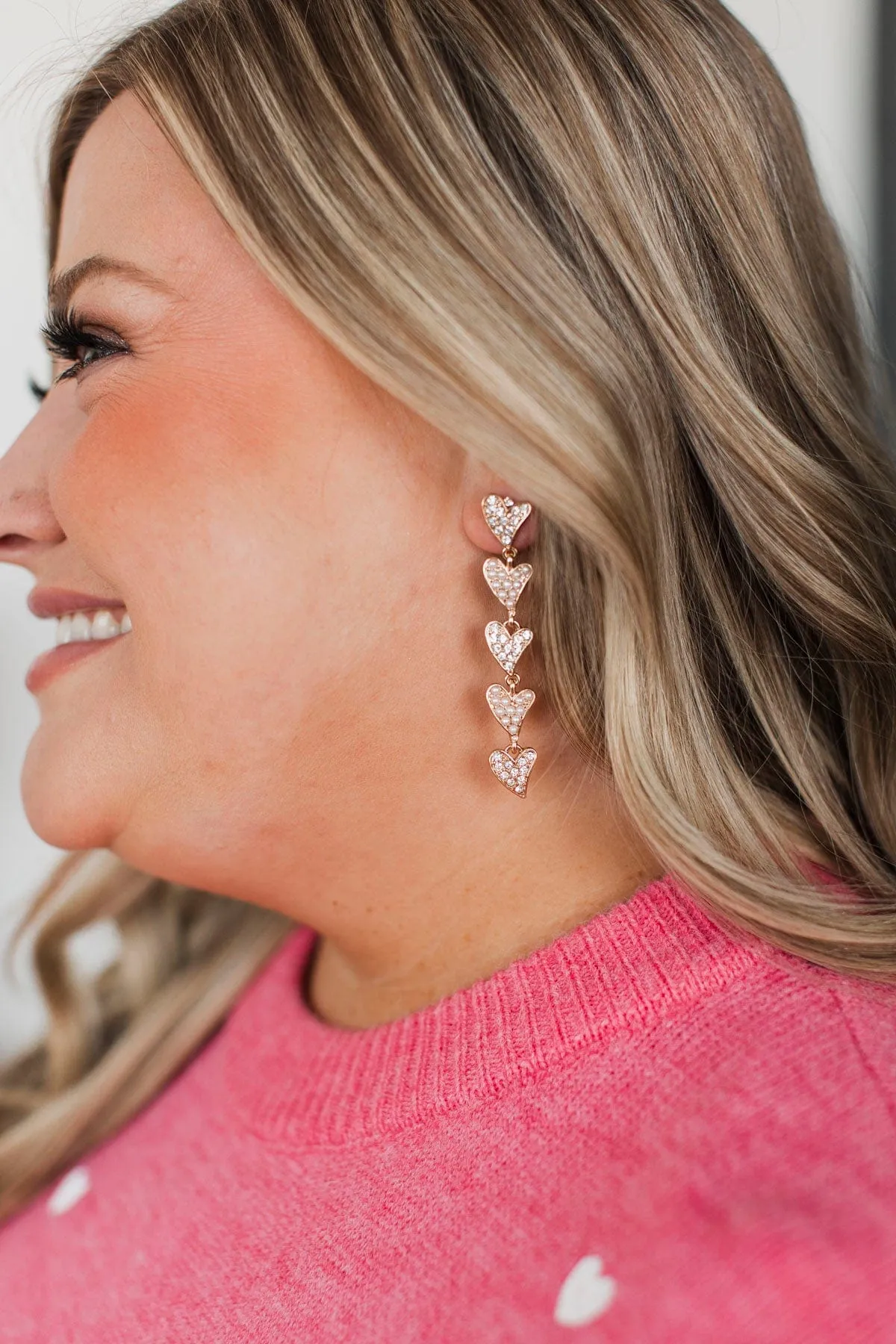 Heart's Full Of Love Drop Earrings- Gold