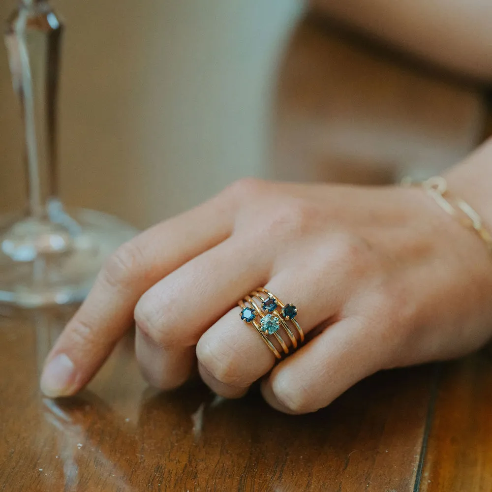 Hexagon Sapphire and Aquamarine Stacking Rings