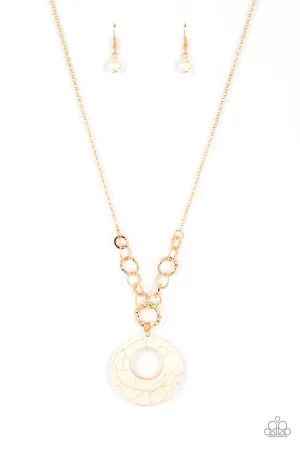 Hidden Dune - White - Stone Hoop Gold Chain Paparazzi Long Necklace