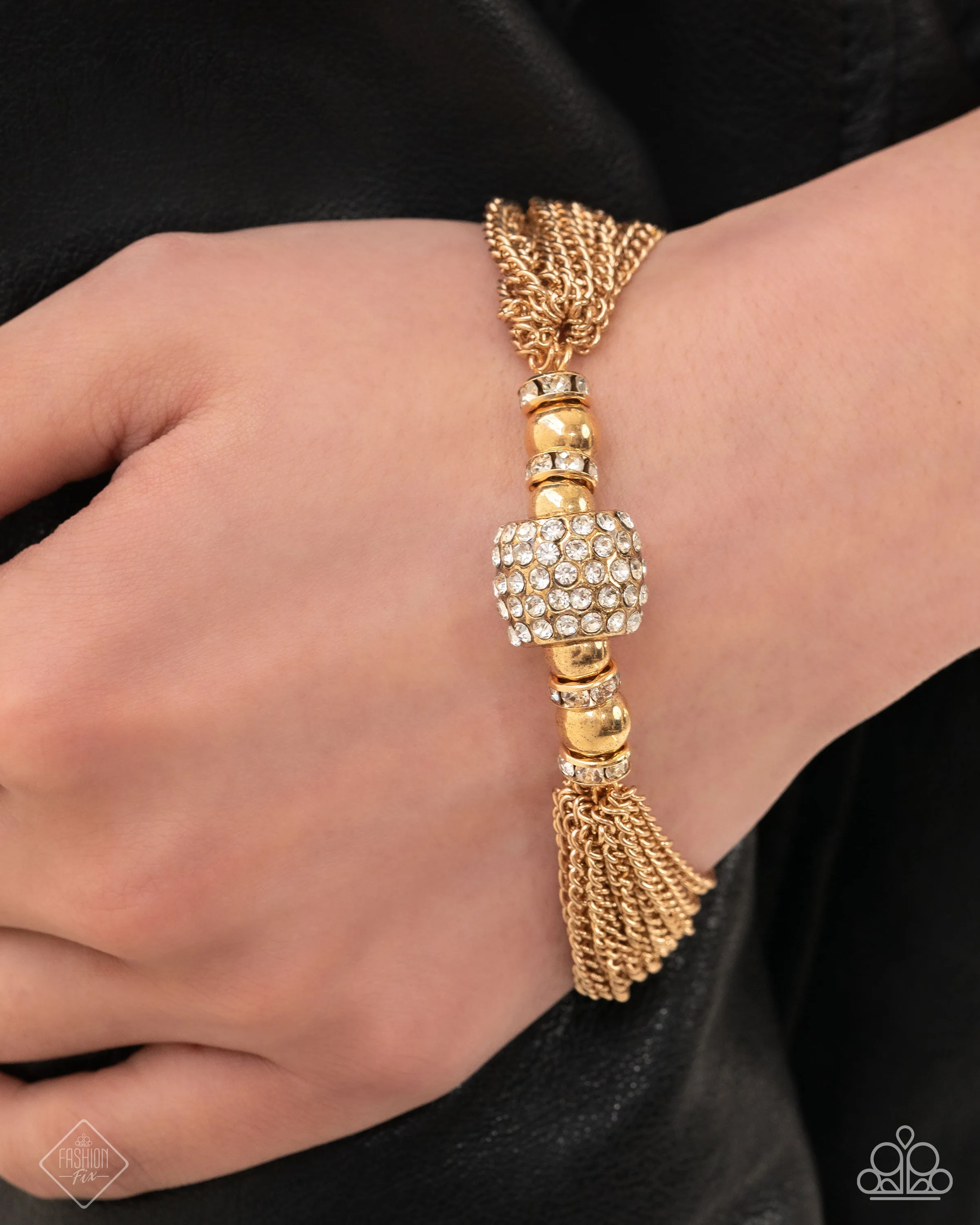 High-Handed Haute - Gold - Chain White Rhinestone Bead Paparazzi Lobster Claw Bracelet - March 2025 Magnificent Musings