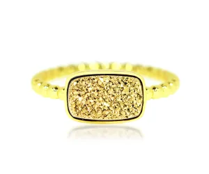 Horizontal Rectangle 18K Gold Druzy Ring