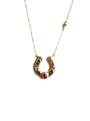 Horseshoe Necklace with Cabochon and Marquise Tourmalines and Diamonds