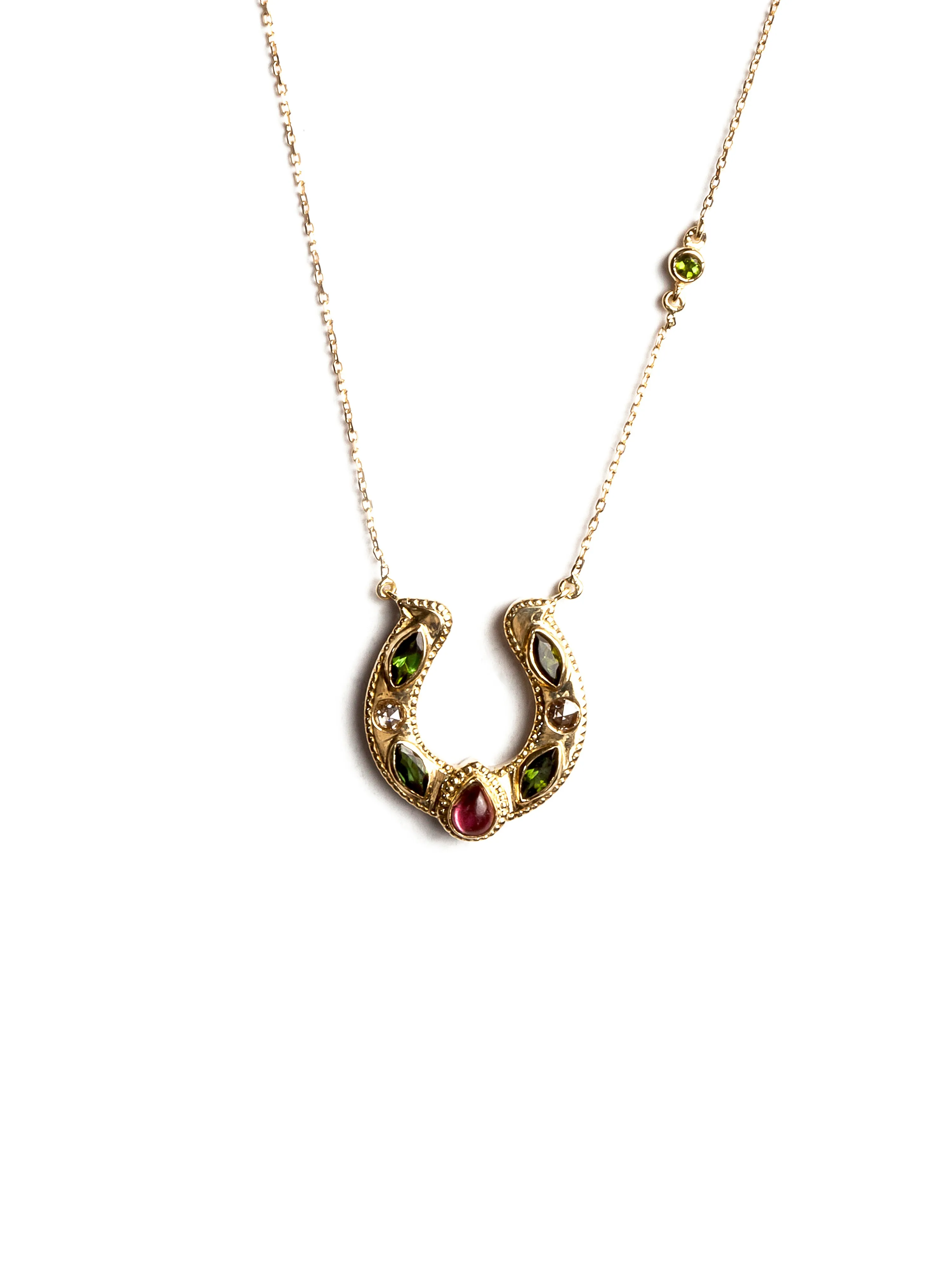 Horseshoe Necklace with Cabochon and Marquise Tourmalines and Diamonds