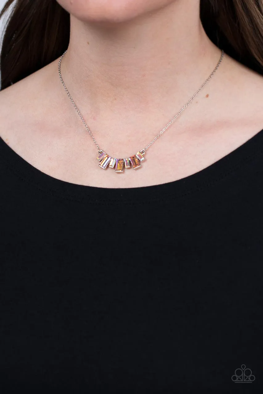 Hype Girl Glamour - Multi - Peach and Iridescent Rhinestone Paparazzi Short Dainty Necklace
