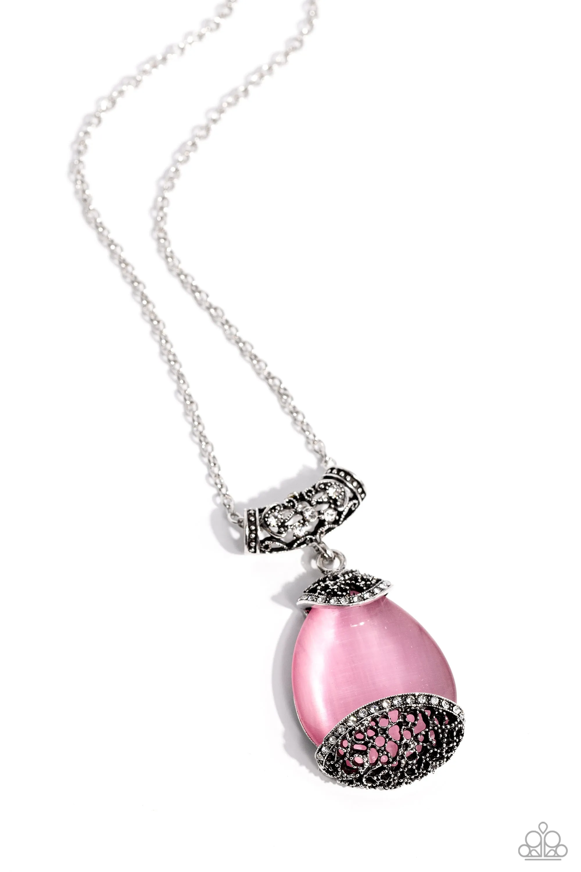 Hypnotic Headliner - Pink - Oversized Teardrop Cat's Eye Stone Paparazzi Long Necklace