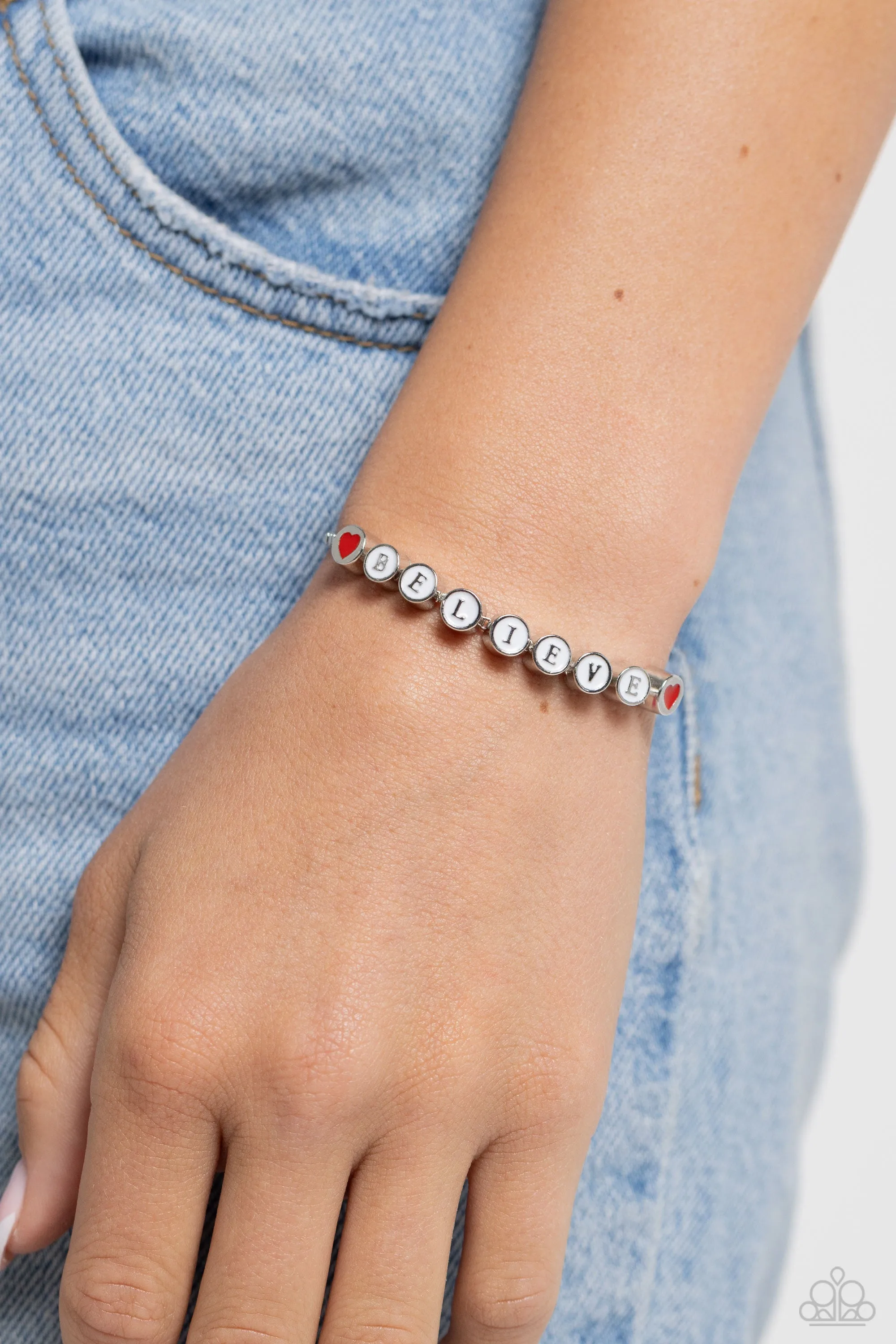 I Can't Believe It! - White - "BELIEVE" Letter Bead Box Chain Inspirational Paparazzi Lariat Bracelet