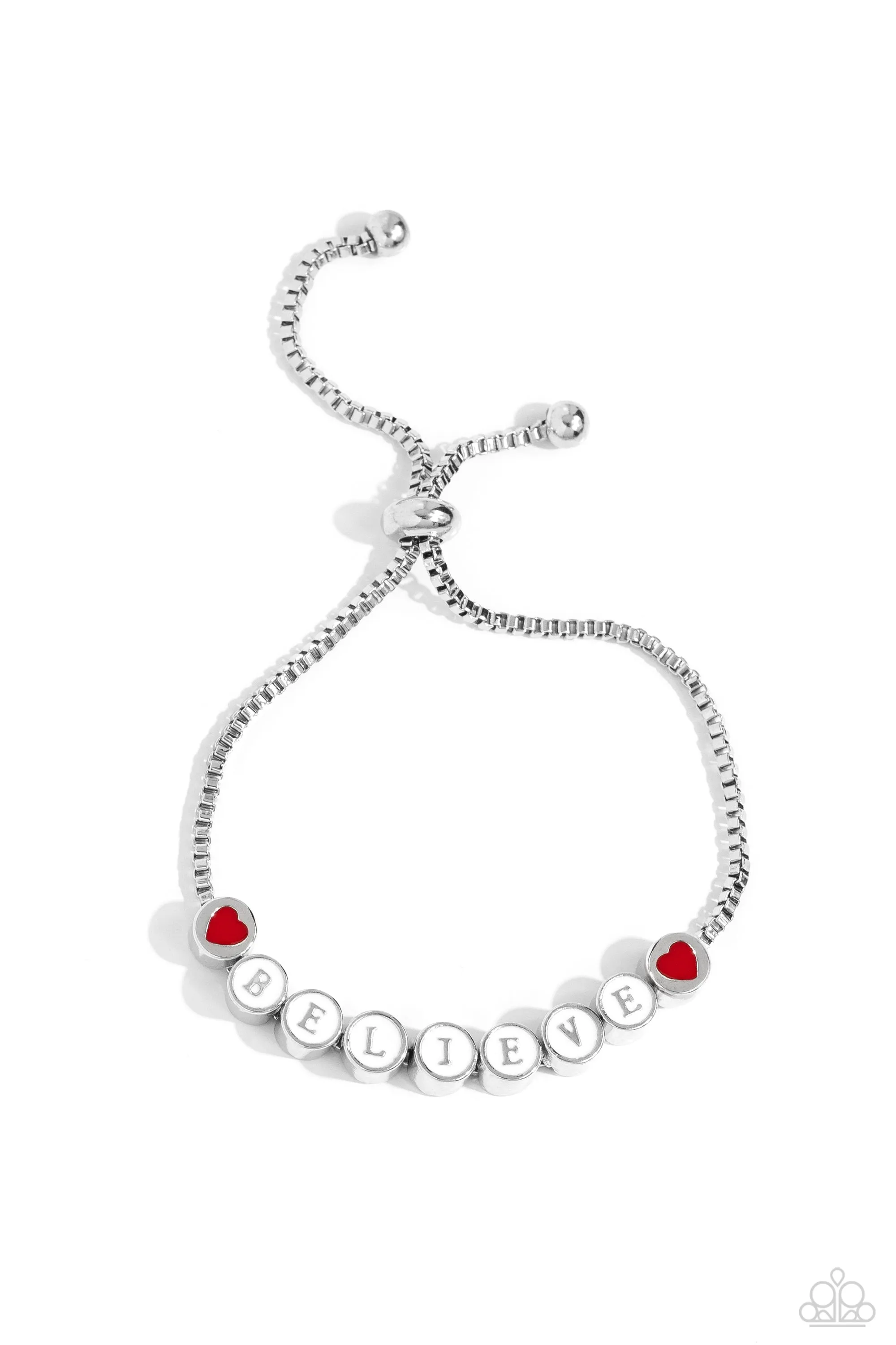 I Can't Believe It! - White - "BELIEVE" Letter Bead Box Chain Inspirational Paparazzi Lariat Bracelet