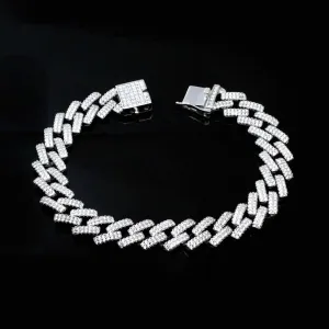 Iced Out Cuban link Bracelet for Men in 925 Silver.