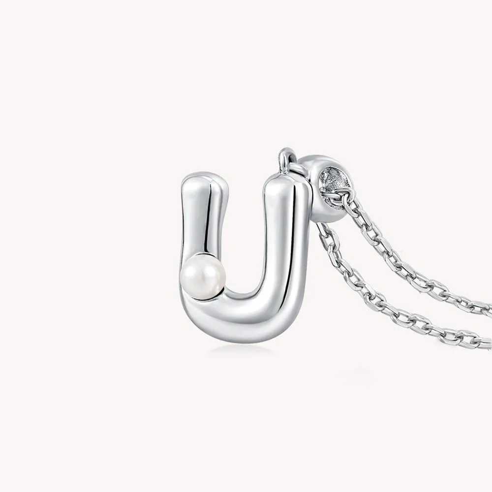 Imprint Sterling Silver Pearl Letter Pendant Necklace-U