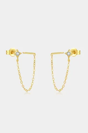 Inlaid Zircon Long Chain Stud Earrings