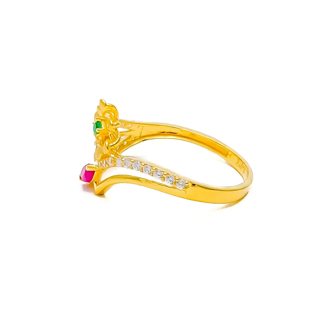 Intricate Colorful 22k Gold CZ Ring