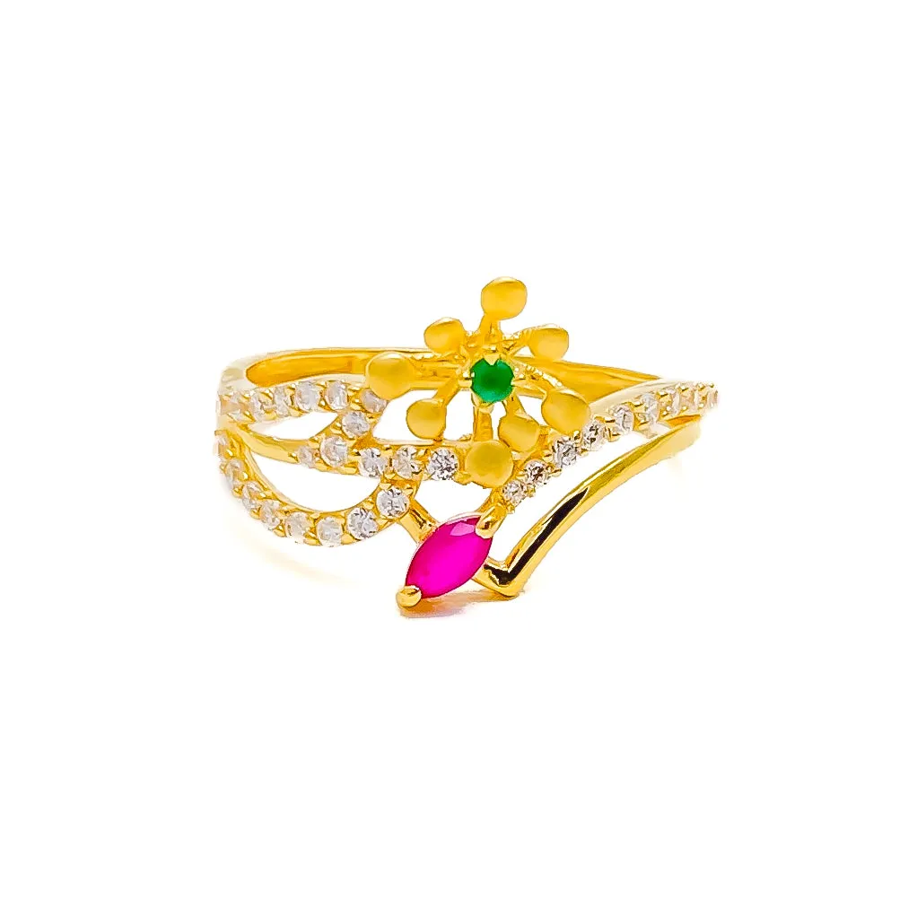 Intricate Colorful 22k Gold CZ Ring