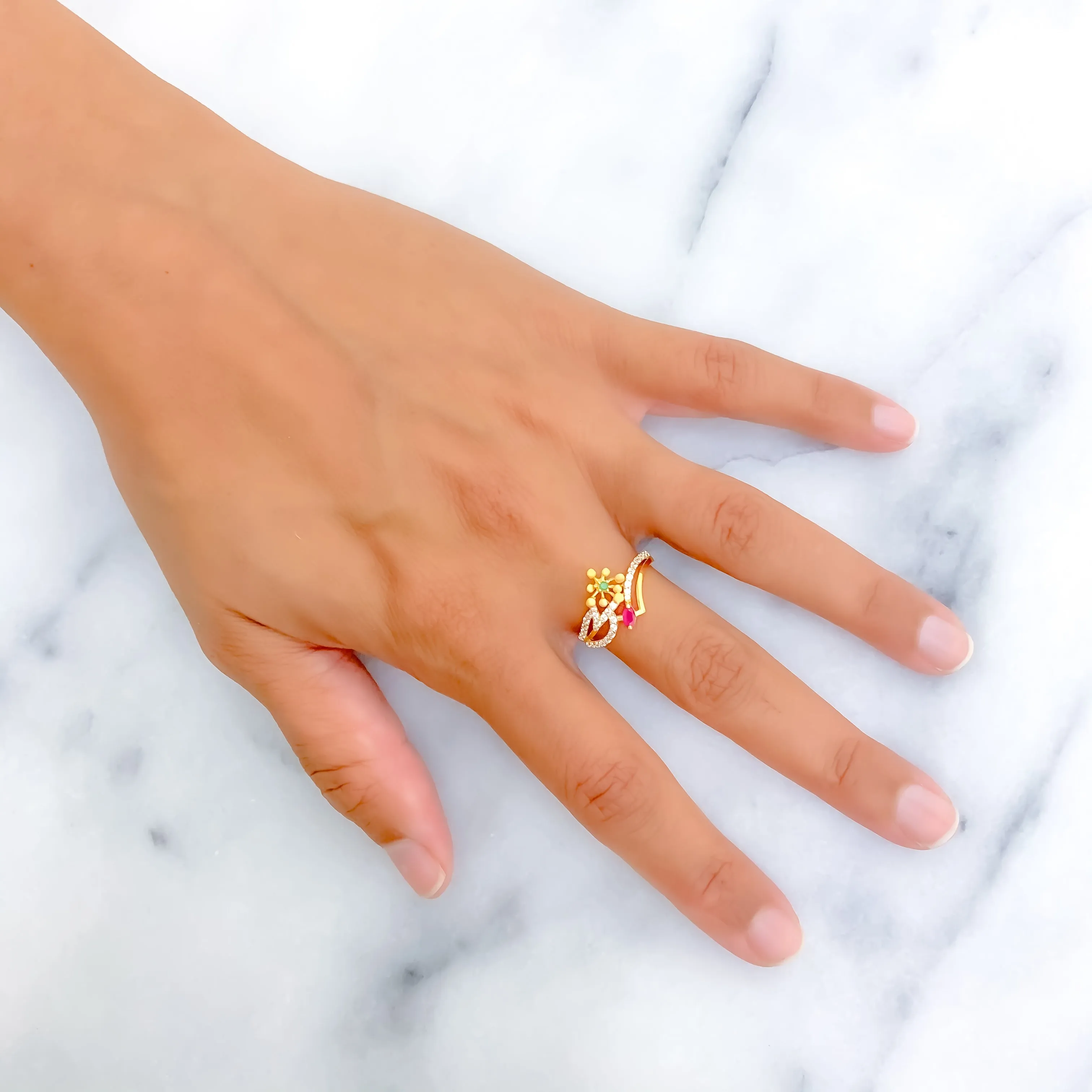 Intricate Colorful 22k Gold CZ Ring
