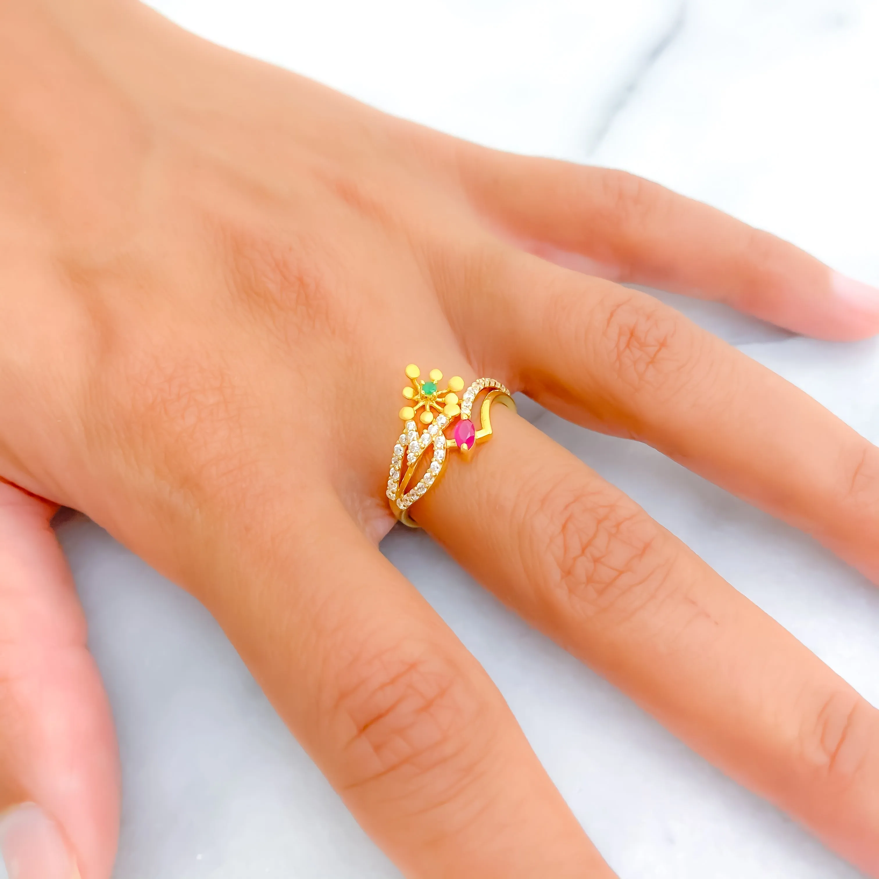 Intricate Colorful 22k Gold CZ Ring