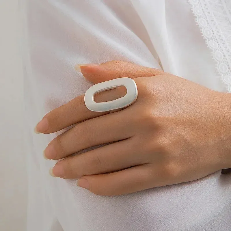 Irregular Chunky Big Geometric Gold Silver Color Rings